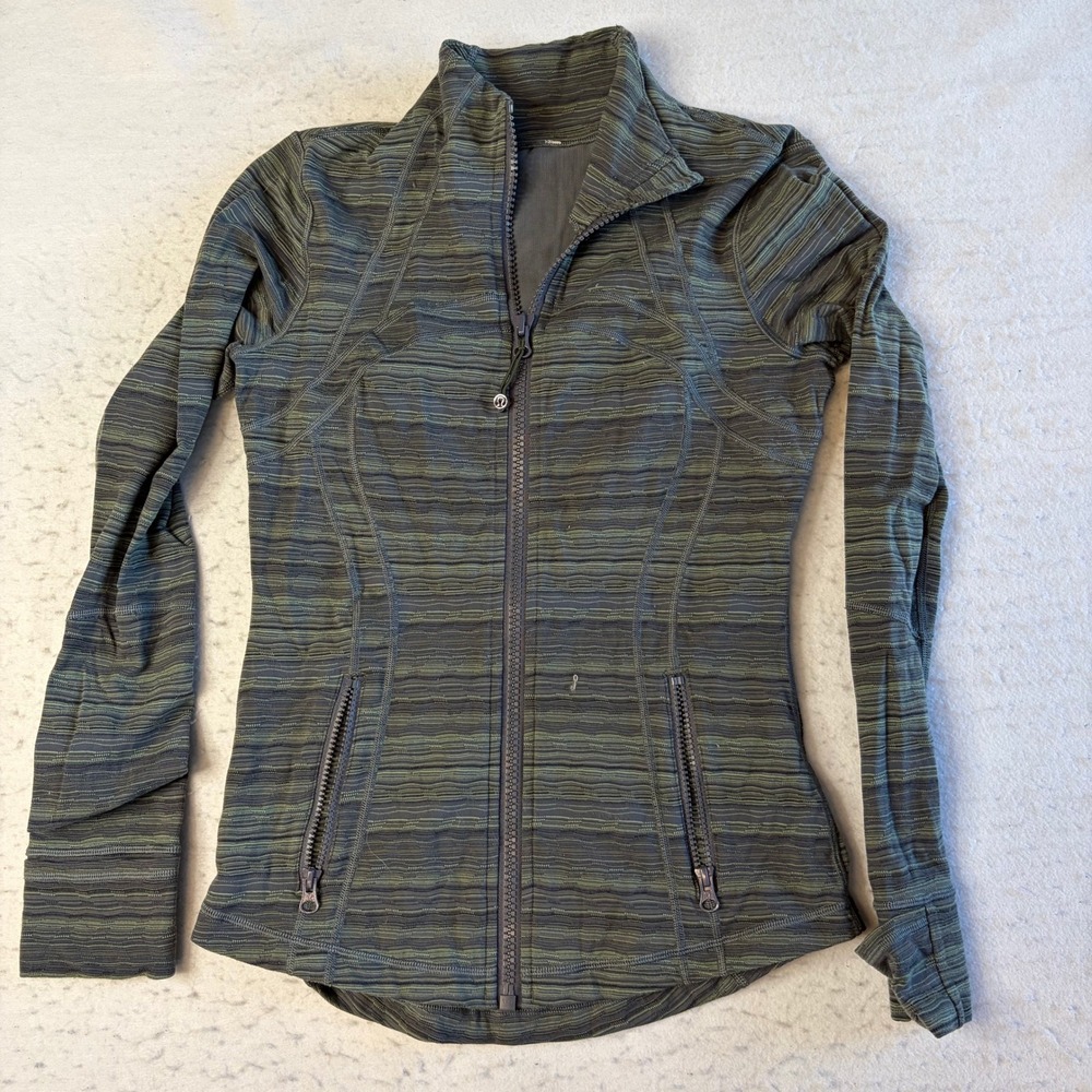 Lululemon Define Jacket Womens 6‎ Green Striped Full Zip Thumbholes Venting